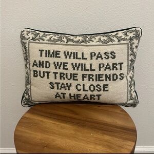 Vintage 123 Creations Green and Ivory True Friendships Needlepoint Accent Pillow